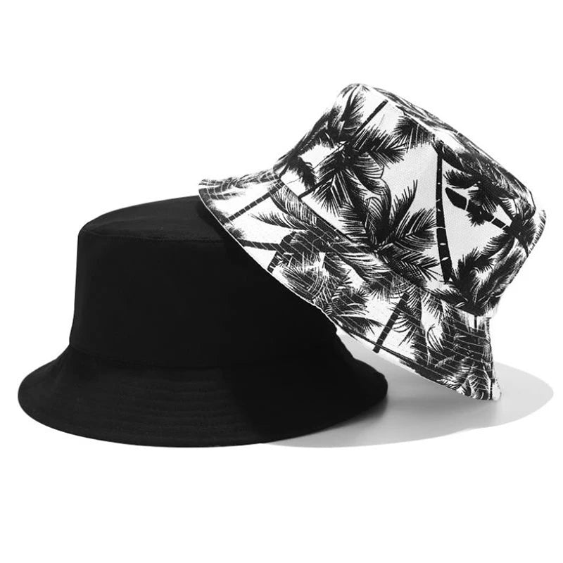 Unisex Fashion New Summer Reversible Black White Coconut Tree Bucket Hats