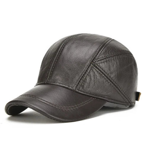 Brand Men Casual Real Leather Earflap Cap Men Real