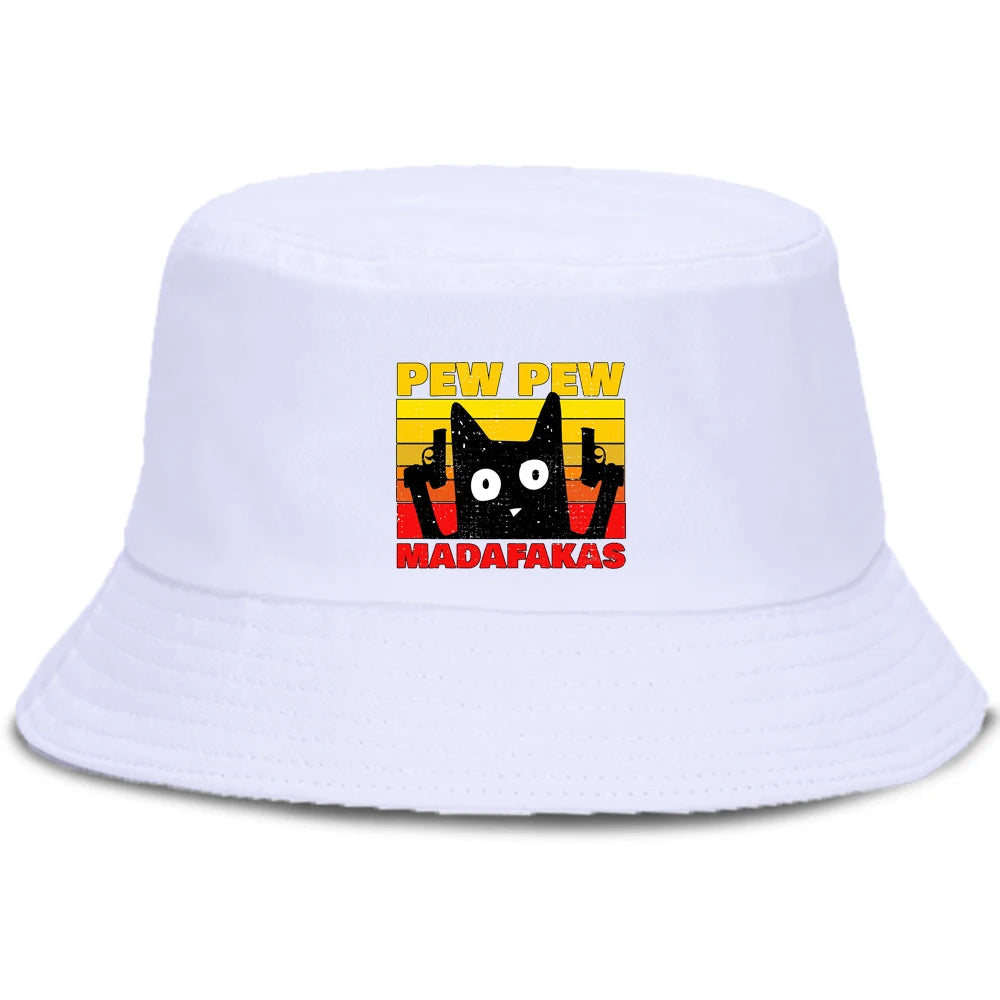 Pew Pew Madafakas Black Cat Bucket Caps Women