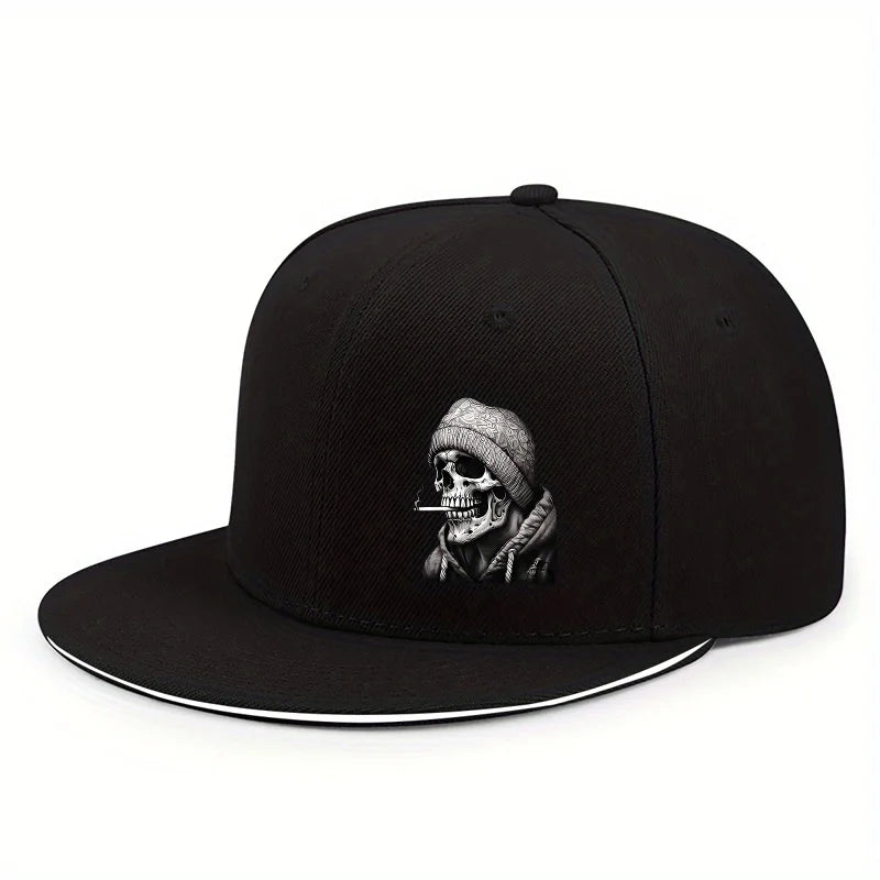 Skull Skeleton Printed Flat Brim Snapback Cap