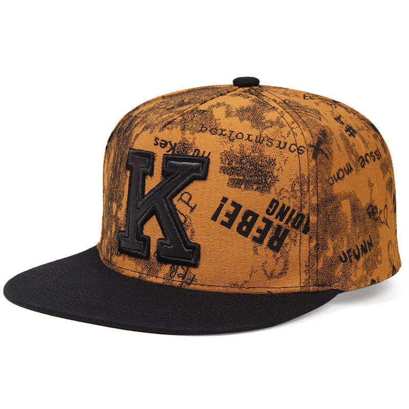 Printed K Letter Hip Hop Snapback Cap