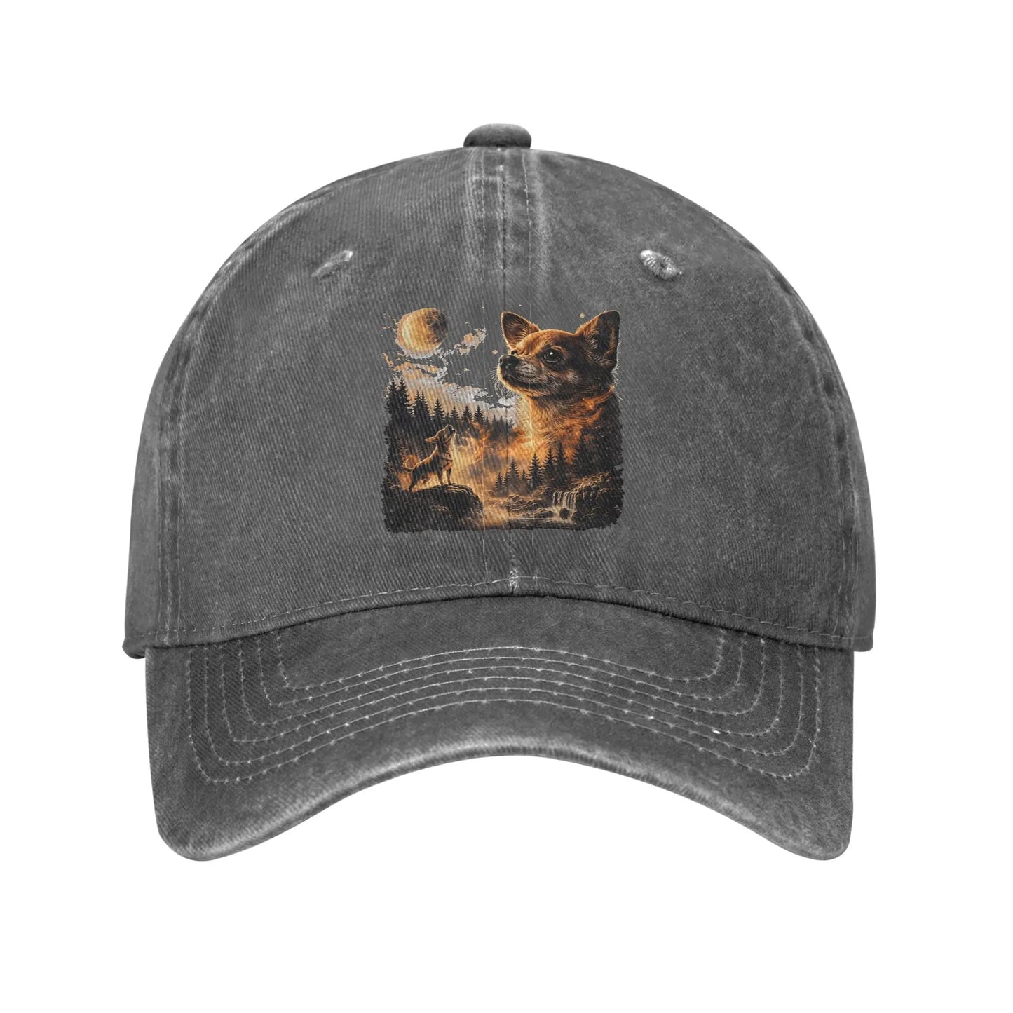 Chihuahua Moon Retro Washed Baseball Cap