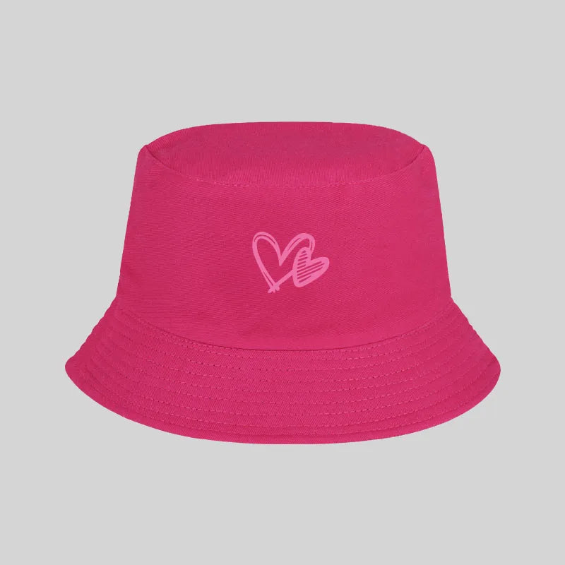 Pink Heart Pattern Casual Bucket Hat