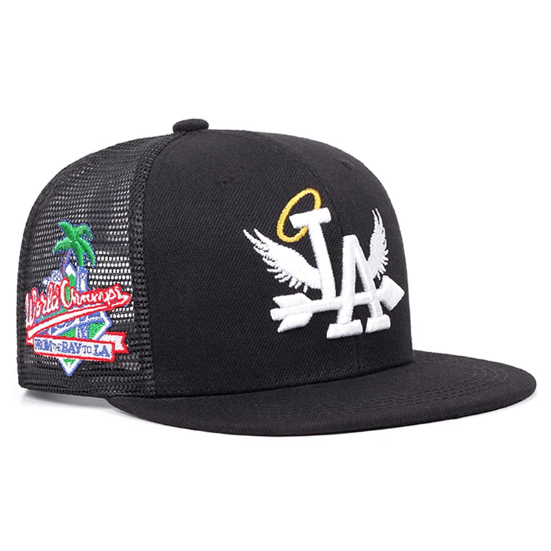 LA Wings Embroidered Flat Brim Mesh Snapback Cap