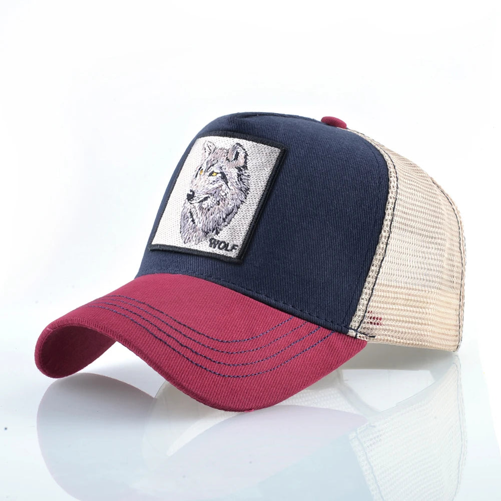 Embroidery Wolf Snapback Trucker Cap