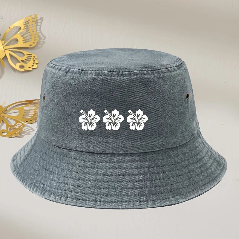 Three Flower Retro Washed Bucket Hat