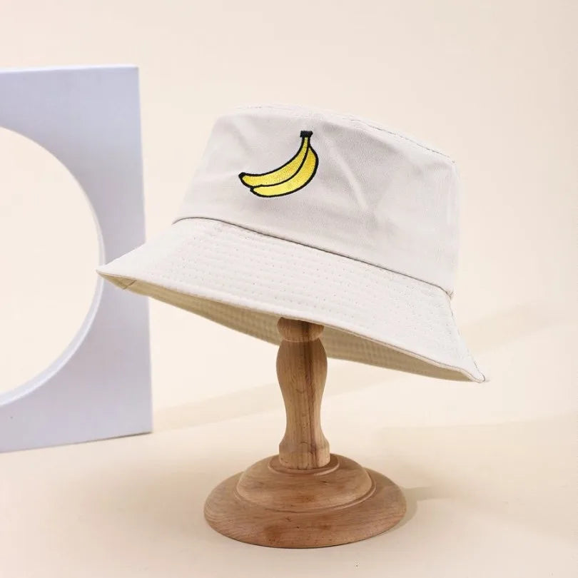 Summer Cartoon Embroidered Banana Bucket Hats Size 55-58cm