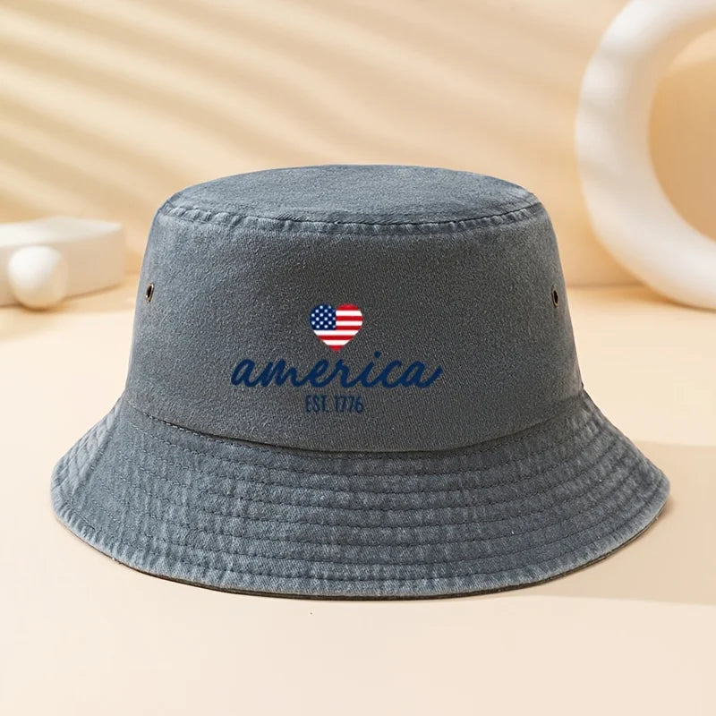 A Unisex Fashion Versatile Letter Heart Print Bucket Hat