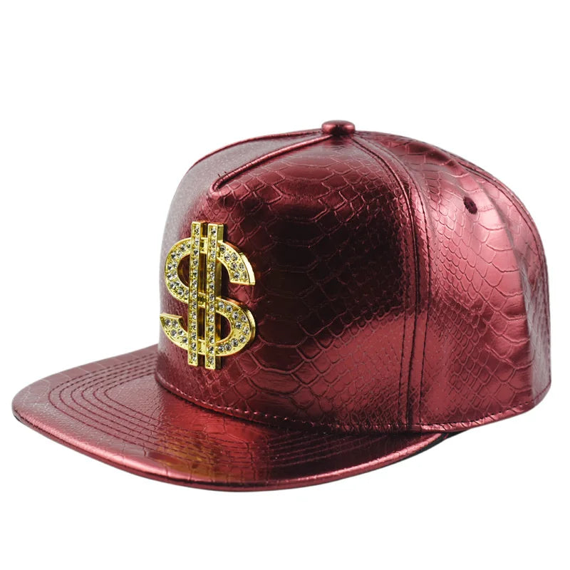 Dollar Sign Crocodile Texture Adjustable Flat Brim Snapback cap