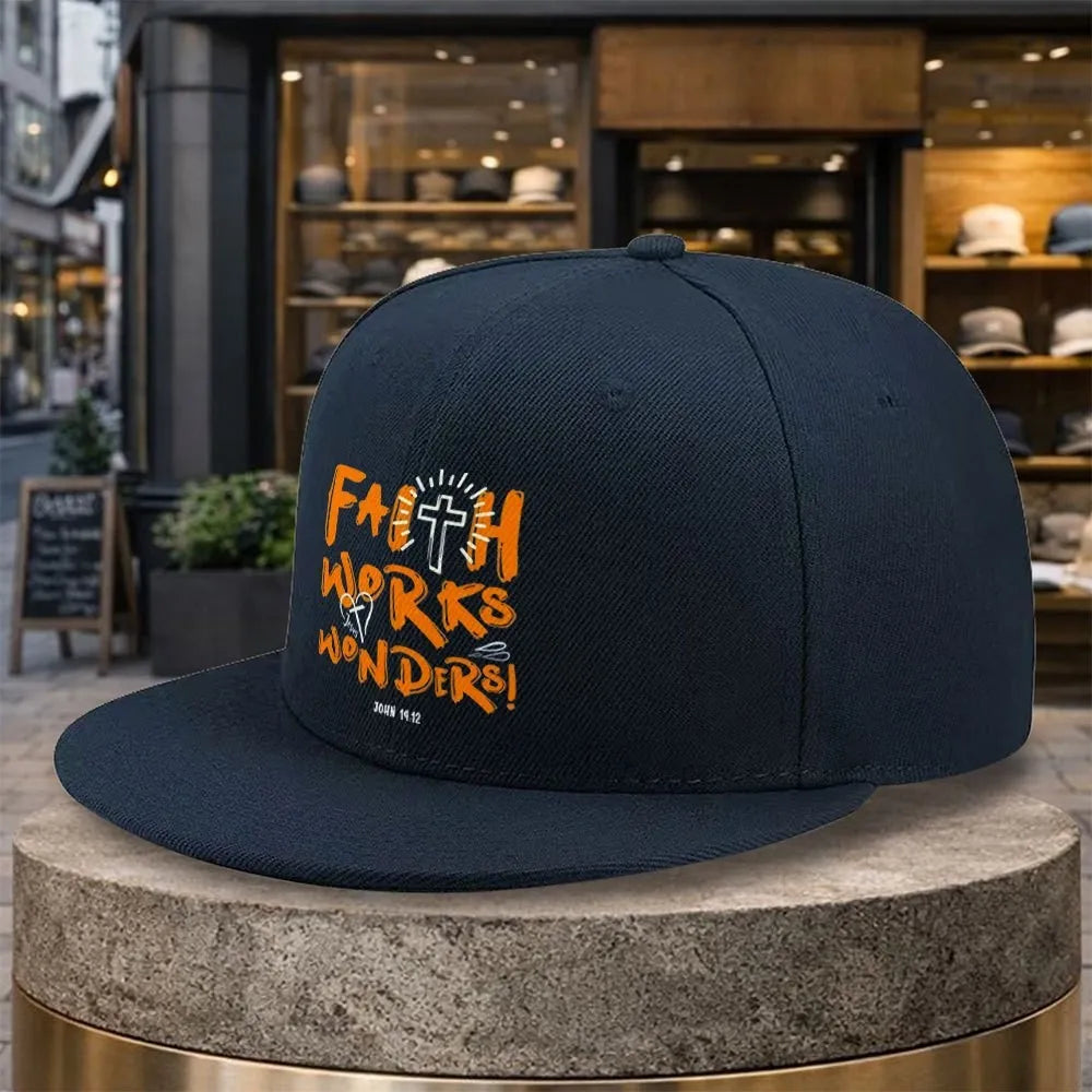 Faith Works Cross Print Snapback Cap