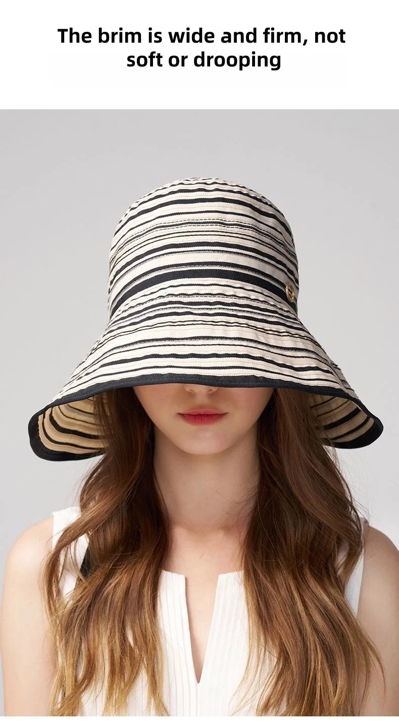 Black And White Striped Wide Brimmed Sun Hat