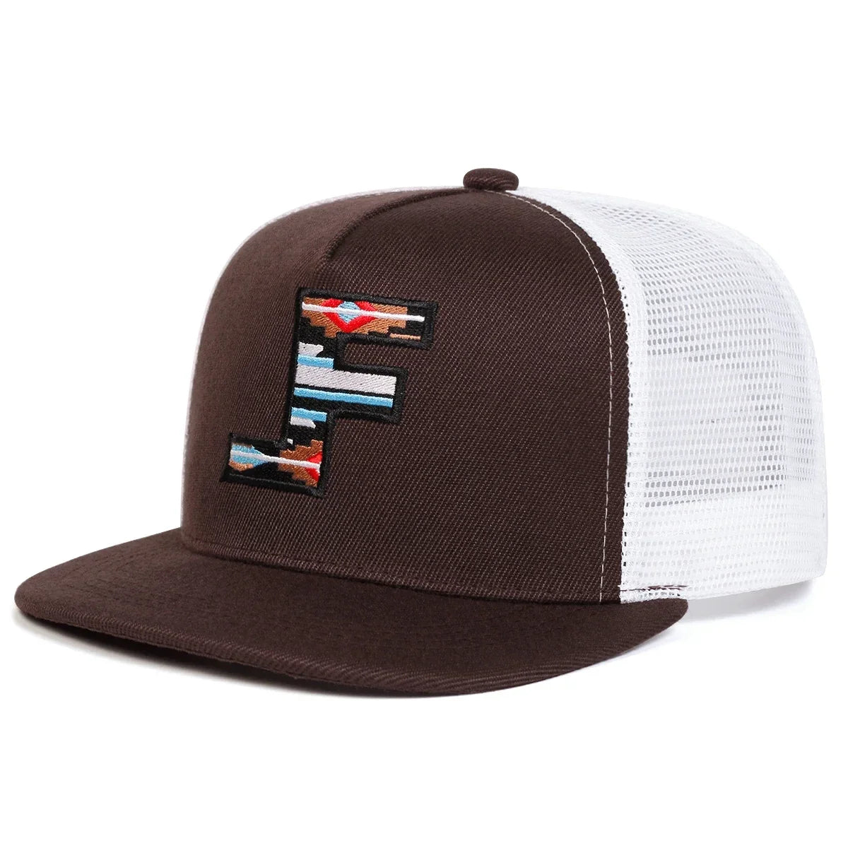 F Letter Embroidered Mesh Hip-Hop Snapback Cap