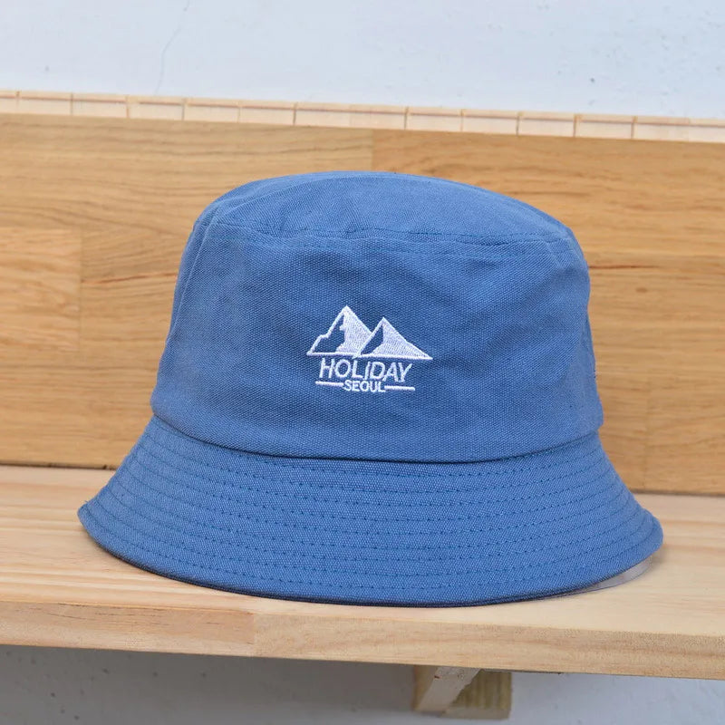Embroidery Cotton Bucket Hat For Men Summer Sunscreen Panama Cap