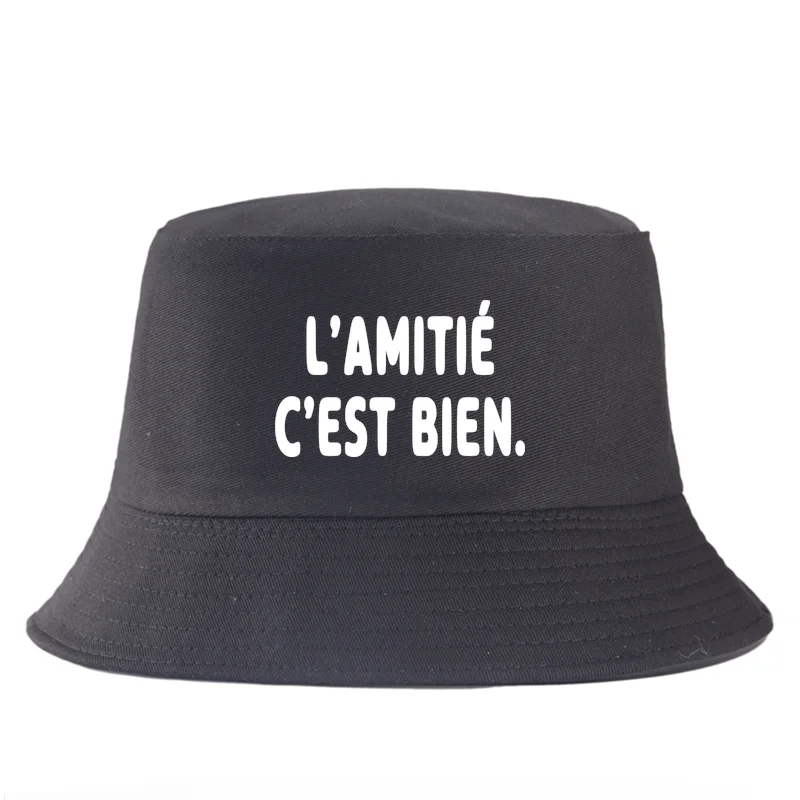 French Letter Print Cotton Bucket Hat Unisex