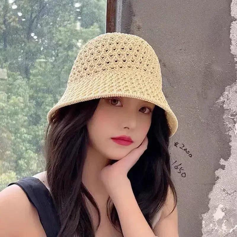 Korean Straw Hat Summer Women Visor Breathable Chic Bucket Hats