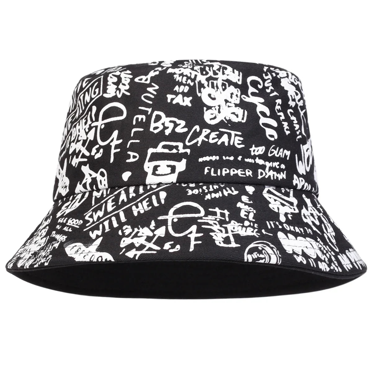 Unisex Black White Graffiti Casual Bucket Hat