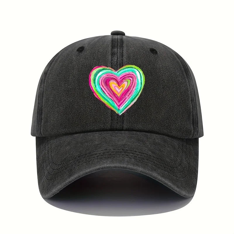 Vintage Heart Print Baseball Cap
