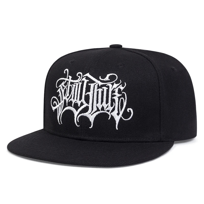 Gothic Double Swallow Embroidered Flat Brim Snapback Cap