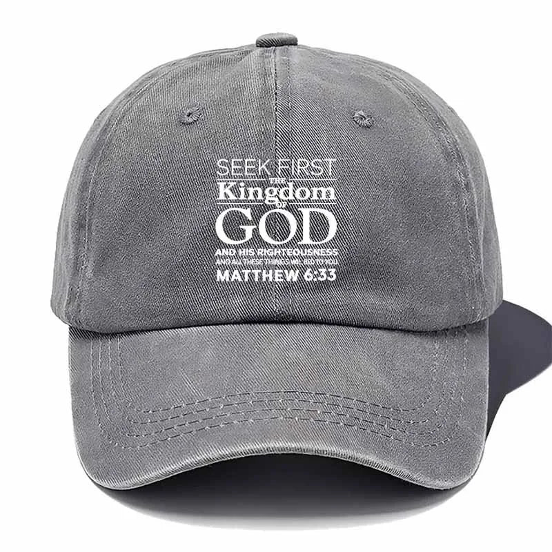 Seek First God Washed Baseball Cap