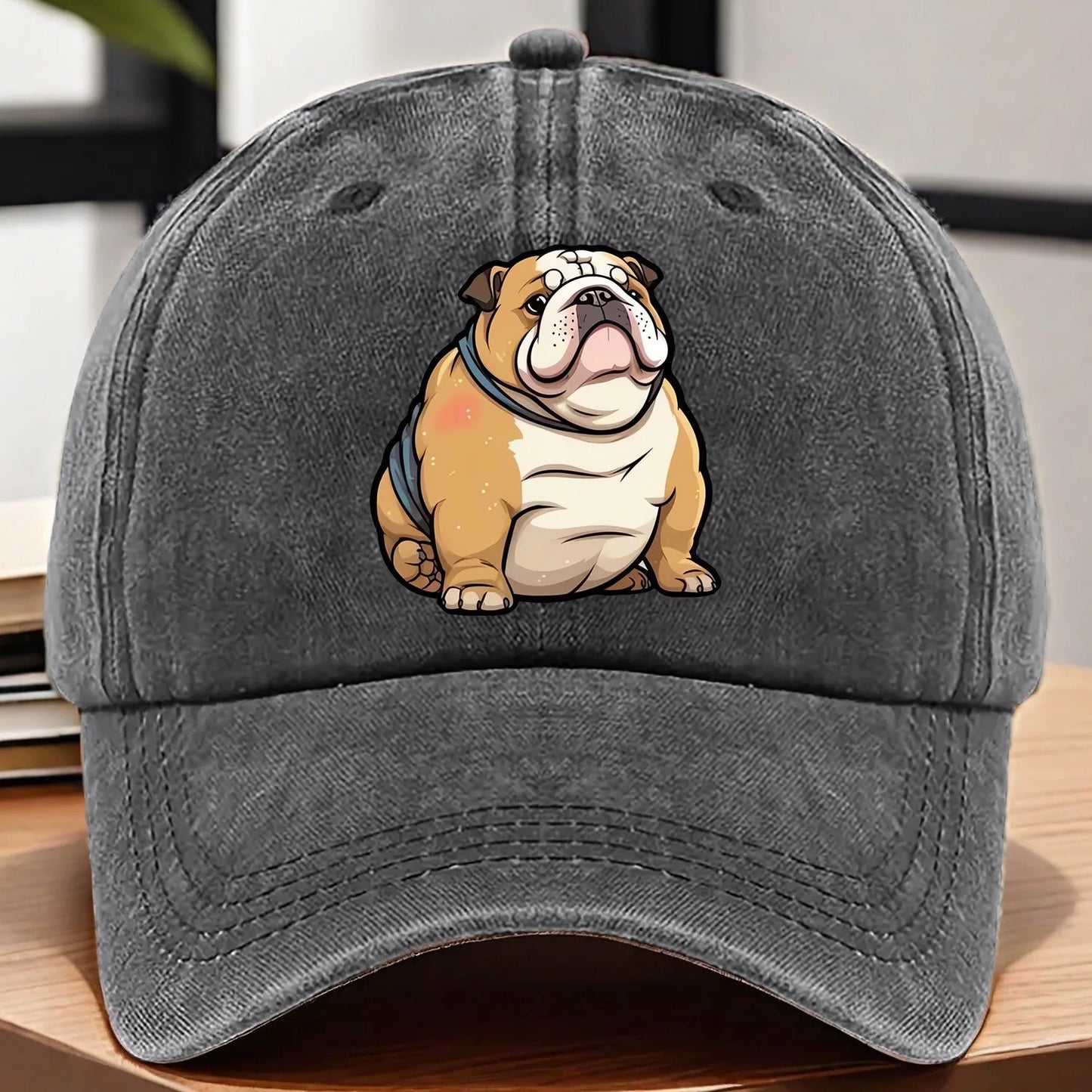 Funny Bulldog Washed Denim Baseball Cap
