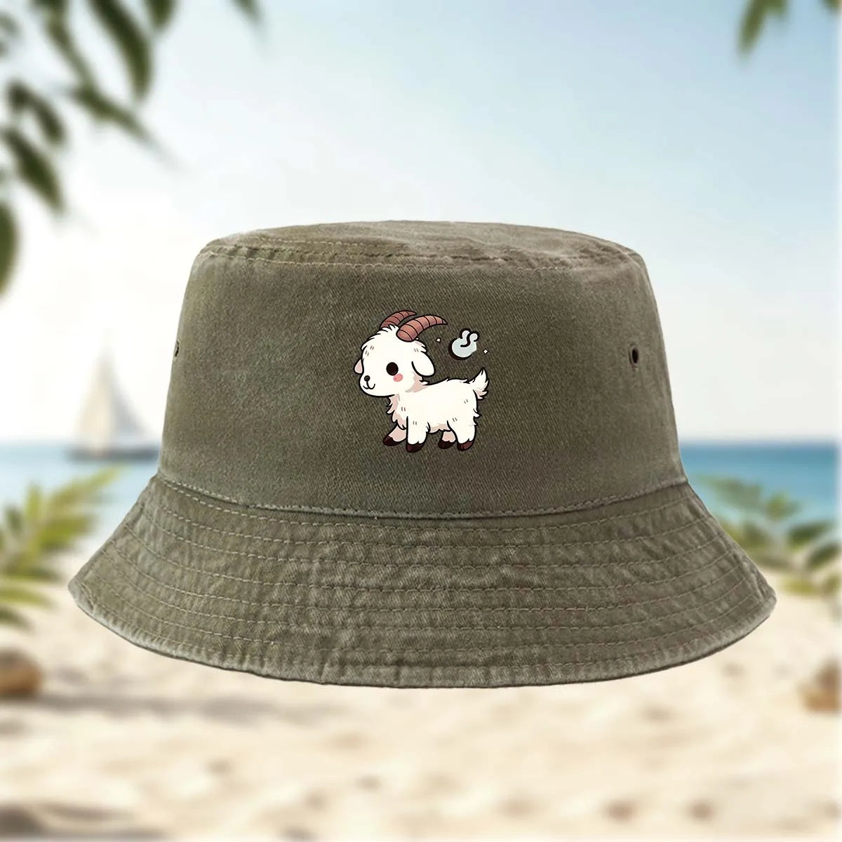 Printed White Lamb Bucket Hat