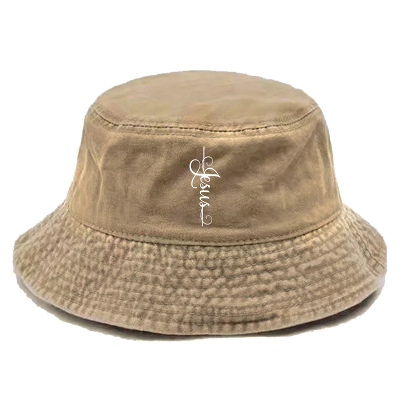 Jesus God Cross Bucket Cap Distressed Hats Cap