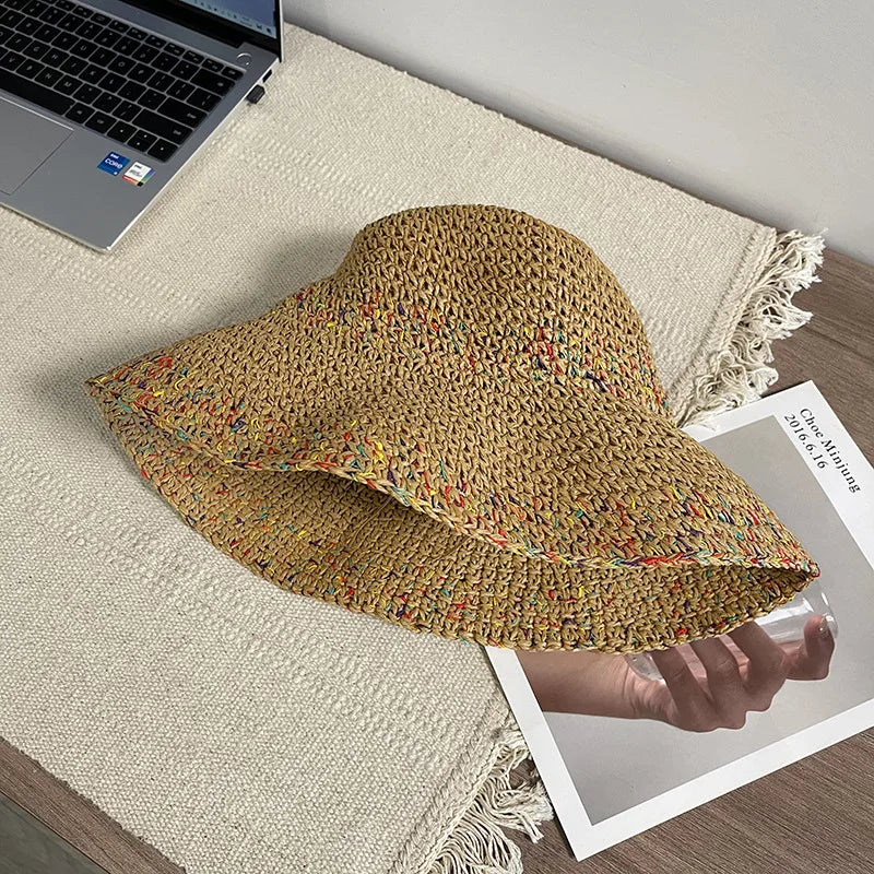 Wide Brim Straw Sunshade Bucket Hat