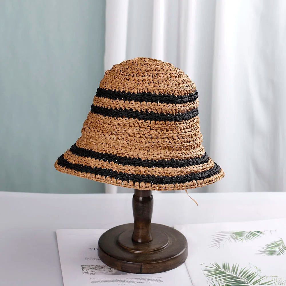 Women Rafia Straw Panama Bucket Hat