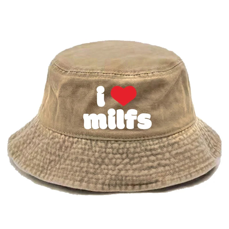 I Hot Love Milfs Bucket Hat Distressed Hats Cap