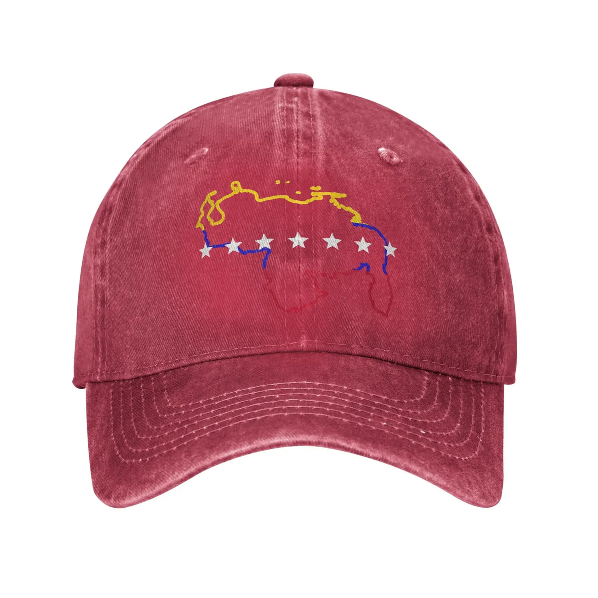Venezuela Map Seven Stars Flag Distressed Denim Baseball Cap