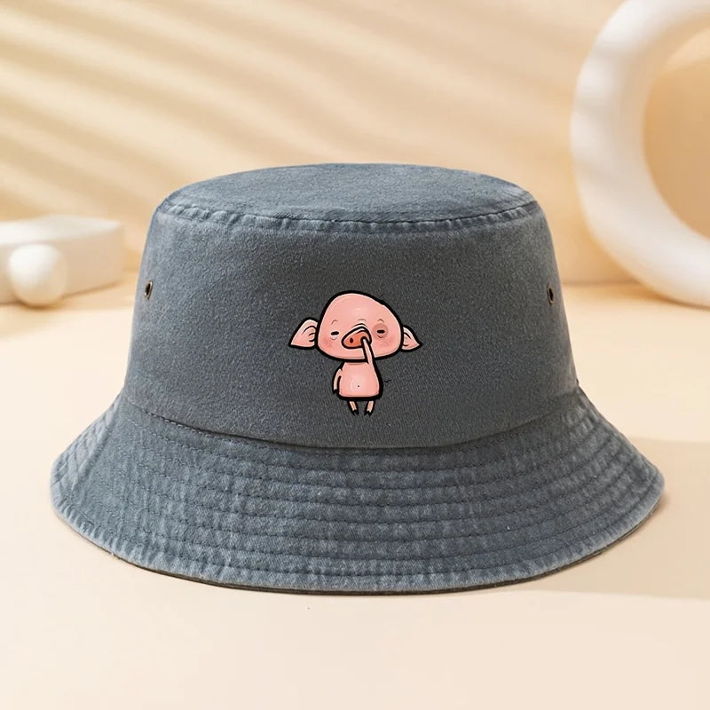 Pink Pig Print Bucket Hat