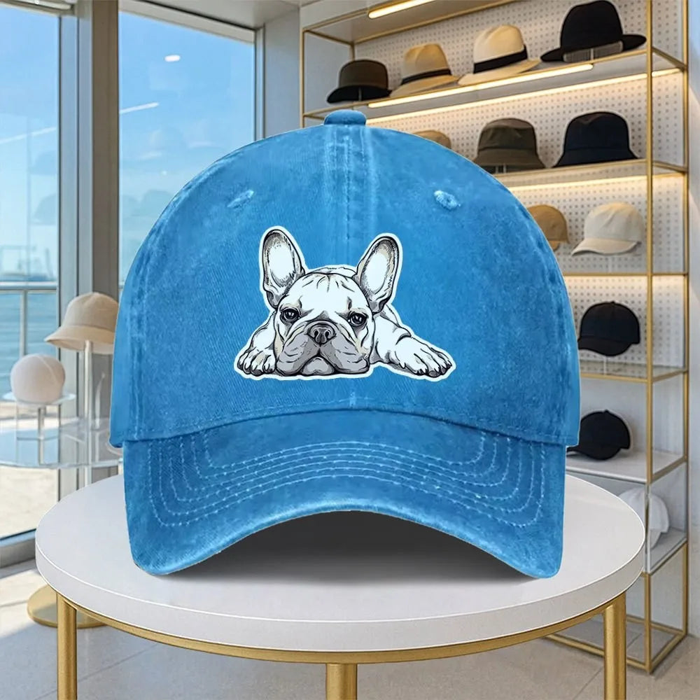 French Bulldog Washed Denim Baseball Cap