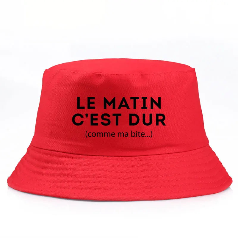Le Matin Cest Dur Reversible Funny Bucket Hat