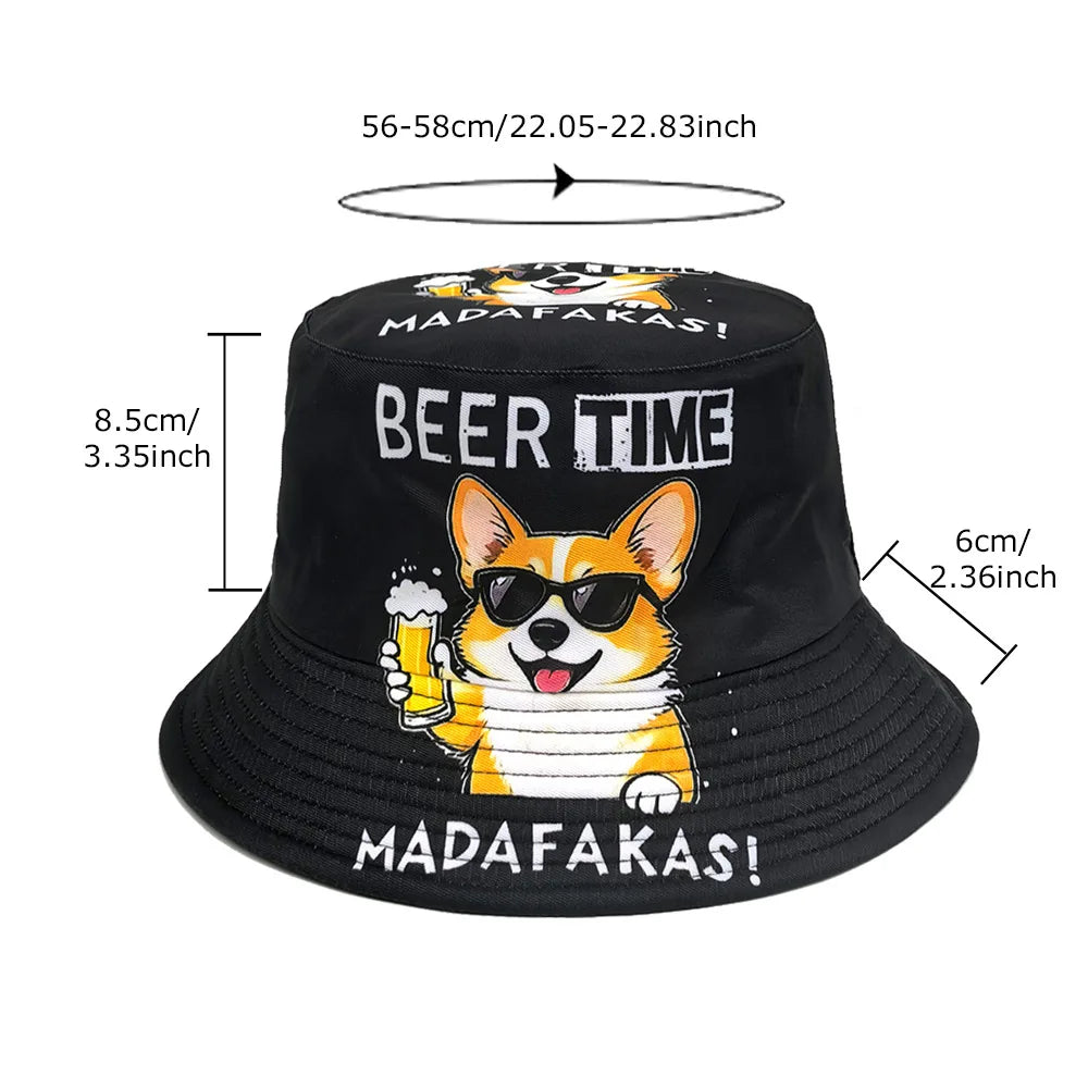 Beer Time Dog Print Panama Bucket Hat