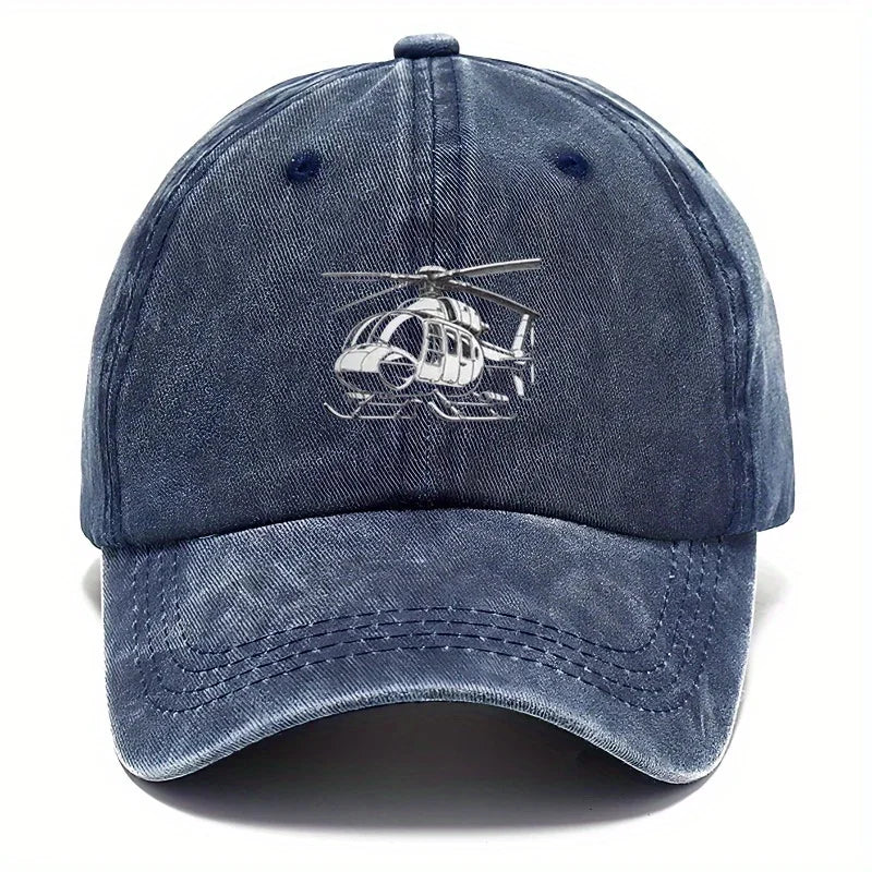 Helicopter Print Washed Baseball Cap