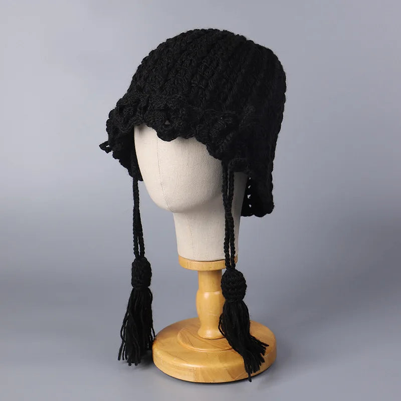 Women Thick Wool Tassel Knitted Bucket Hat