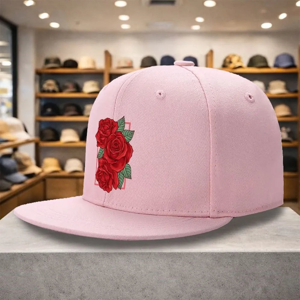 Red Rose Floral Square Snapback Cap