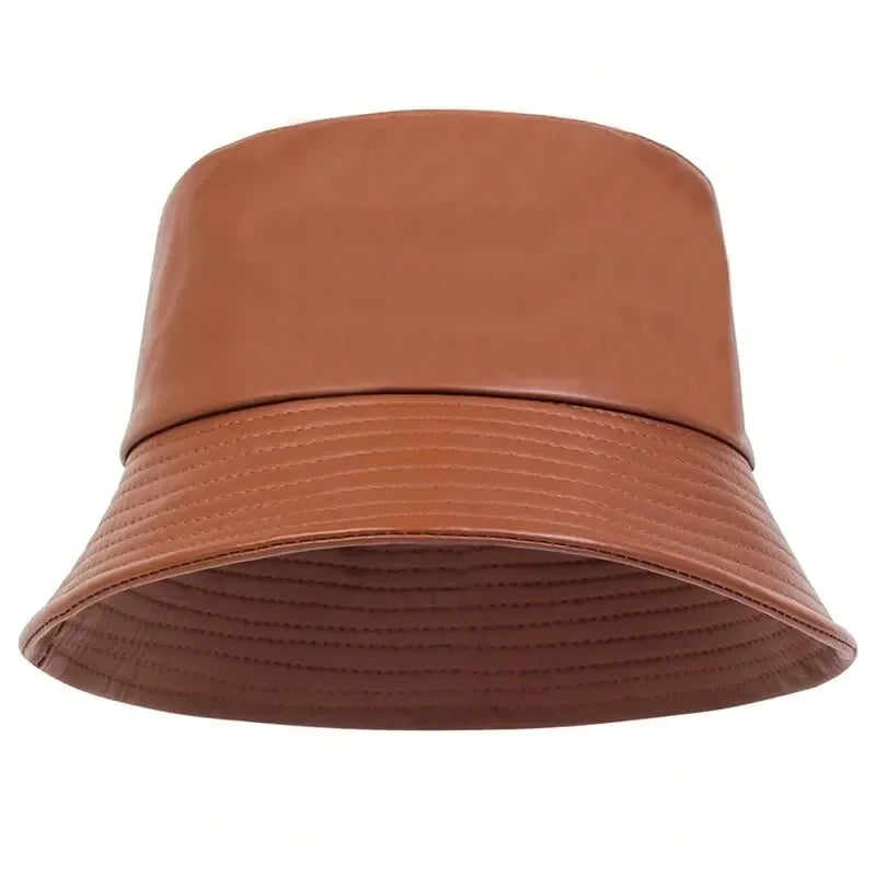 Unisex Solid Color Personality Pu Leather Bucket Hats