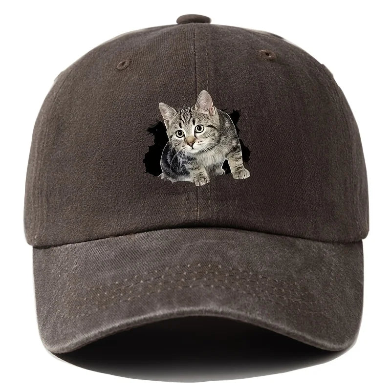 Cute Silly Cat Hiking Baseball Cap