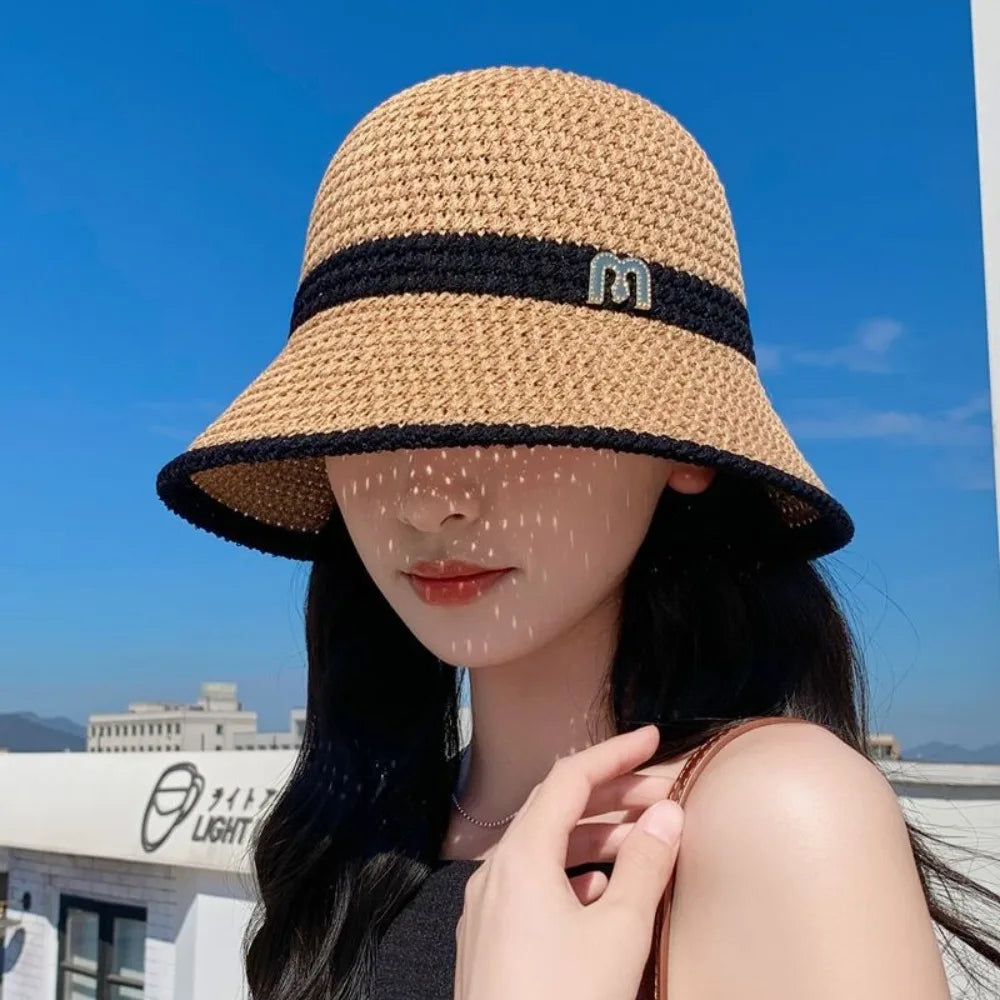 Foldable Letter Decor Holiday Beach Bucket Hat Sun Cap
