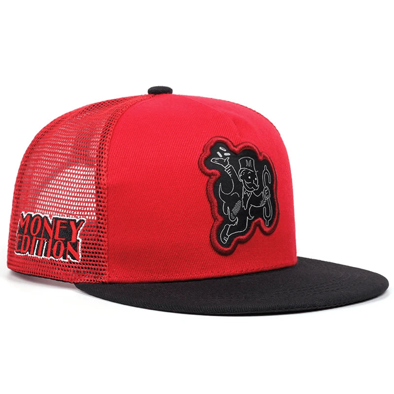 Poker Money Flat Brim Mesh Snapback Cap