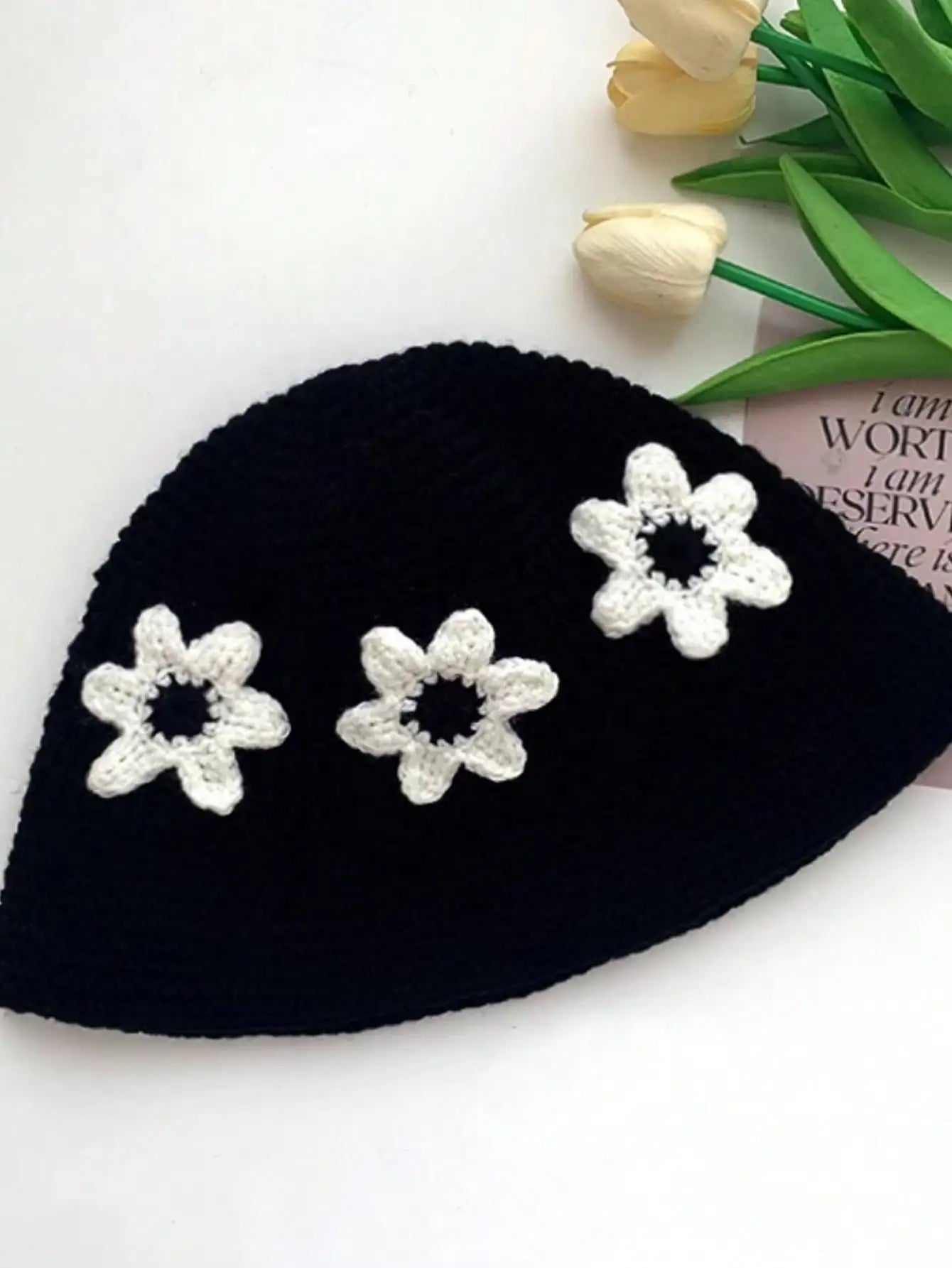 Women Floral Crochet Knitted Bucket Hat