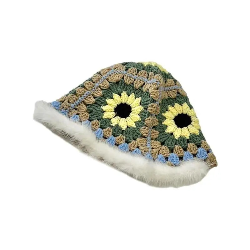 Handwoven Flower Knit Bucket Hat