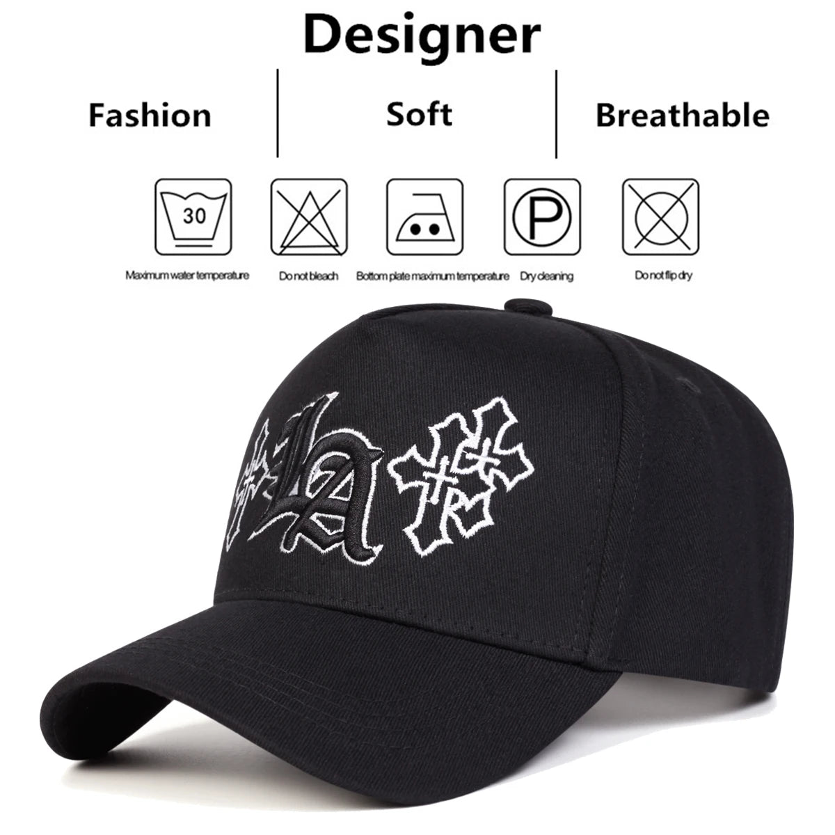 Gothic LA Cross Letter Embroidery Baseball Cap