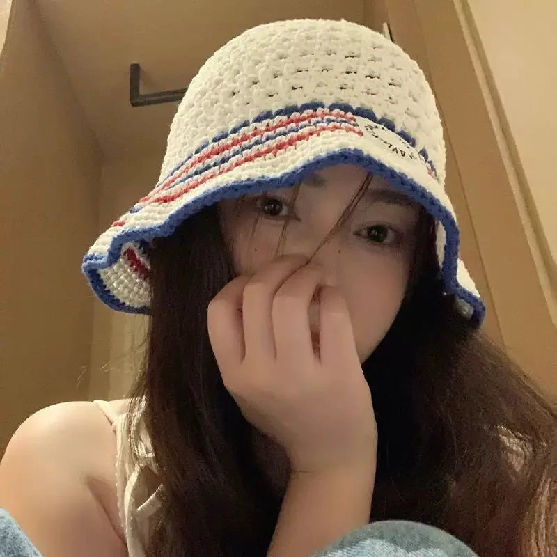 Korean Striped Mesh Fisherman Hat– Summer Sun Cap