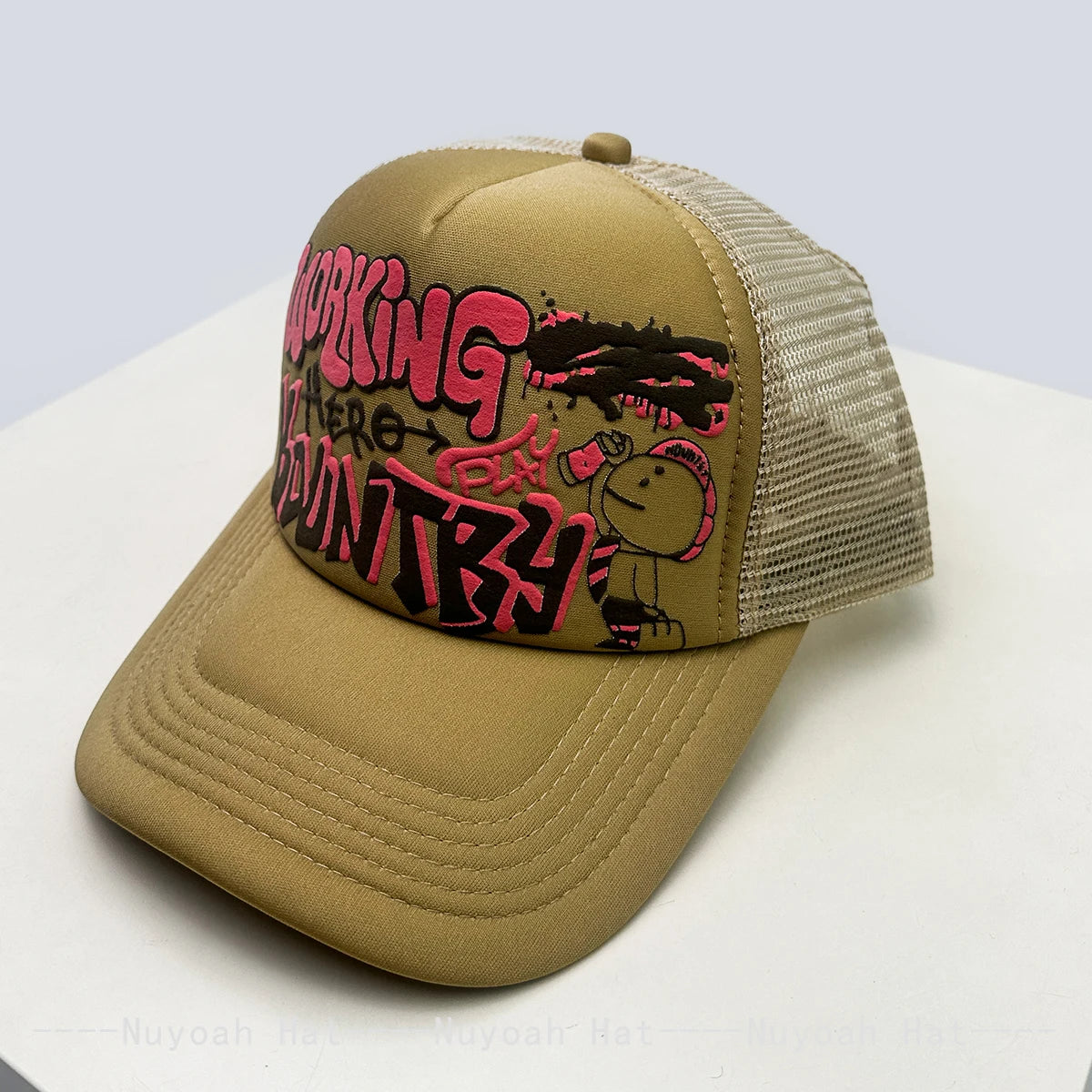 Cartoon Graffiti Printed Colorblock Mesh Snapback Cap