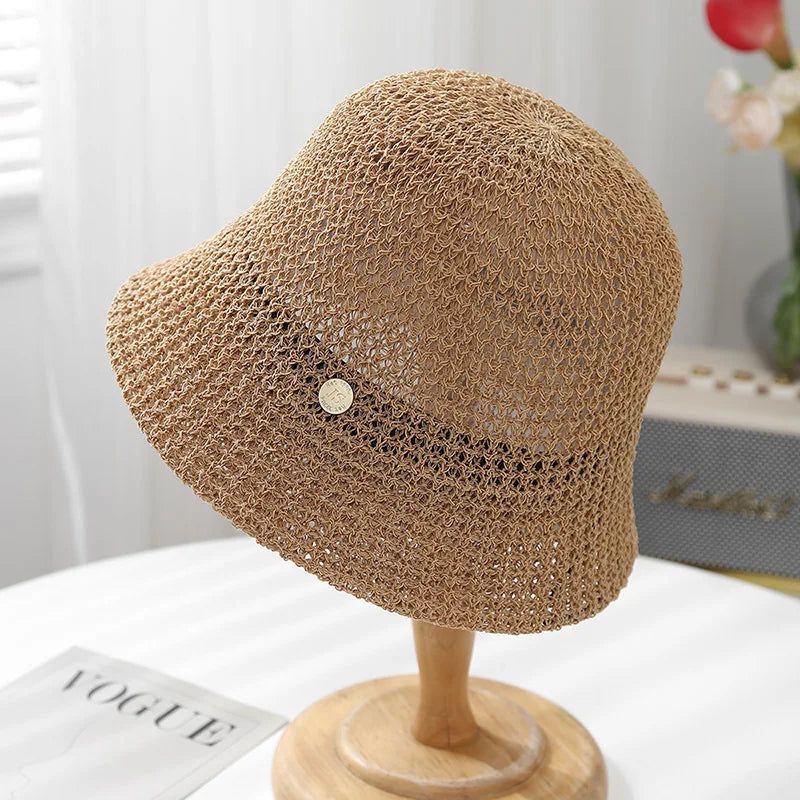 Knit Fisherman Hat Hollow Weave Sun Protection Bucket Hat