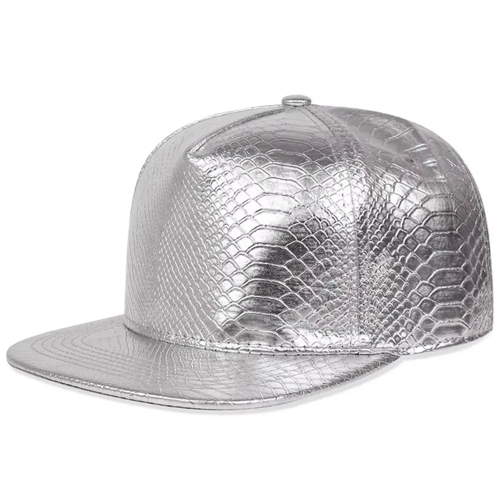 PU Leather Flat Brim Street Dance Snapback Cap