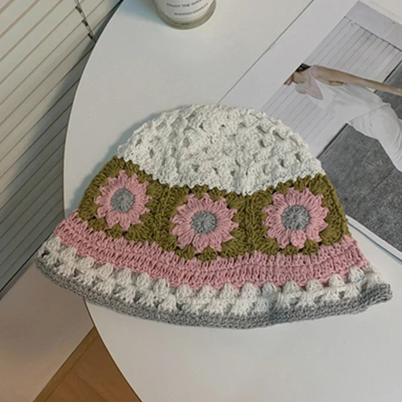 Women's Flower Knitted Crochet Bucket Hat