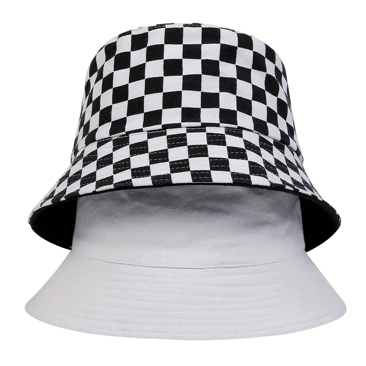 Unisex Black White Checkered Printing Personality Bucket Hats